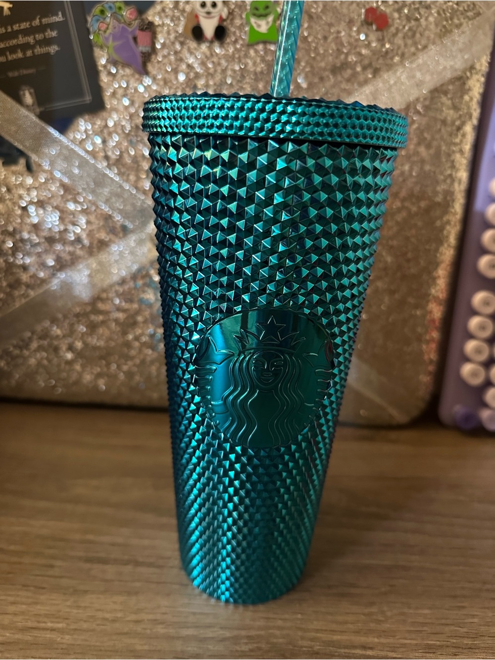 Starbucks Metallic Teal Studded Reusable Cold Cup with Straw